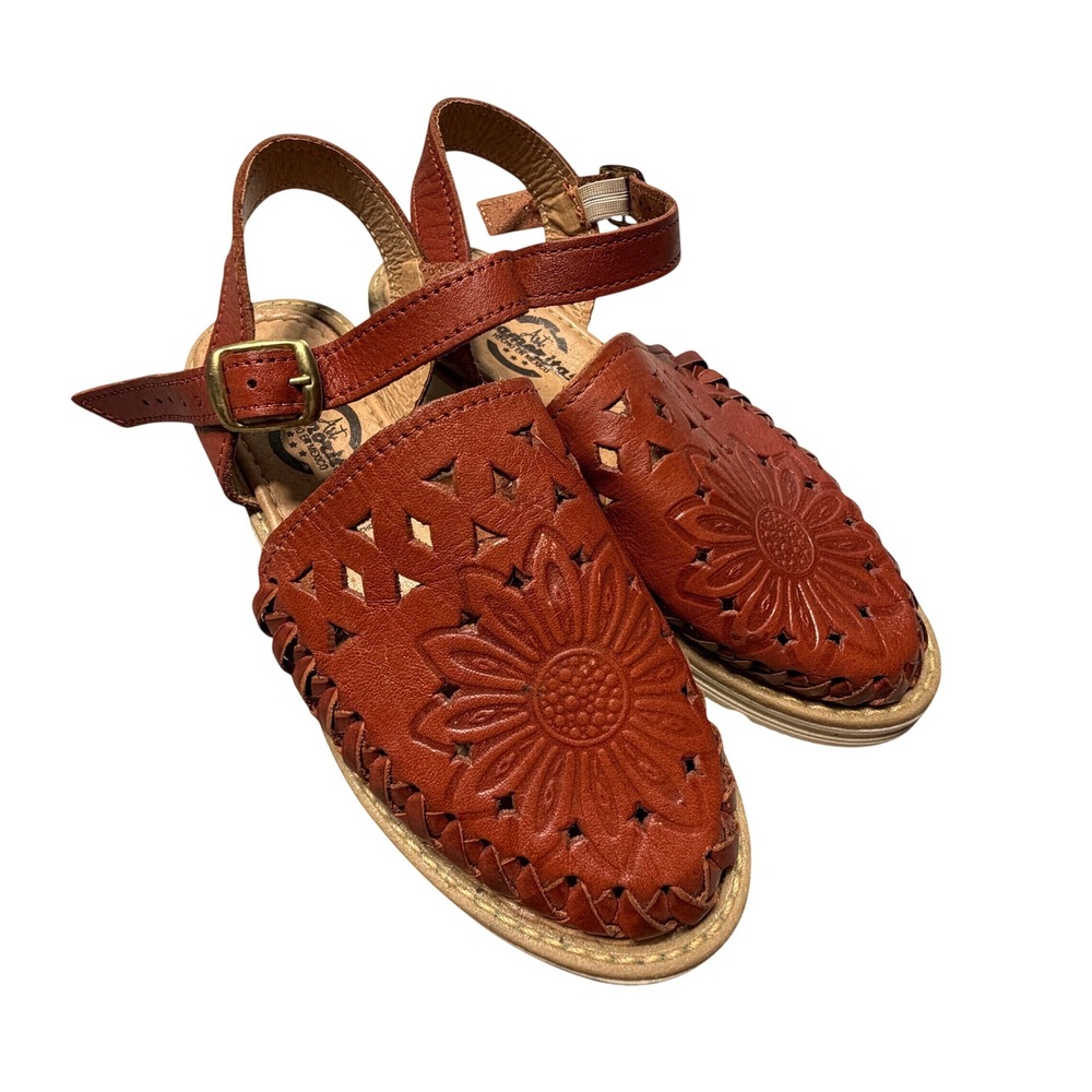 Art Zamoritas Kids Leather Sunflower Huarache Sandals Tan Brown Size 5 MEX 22